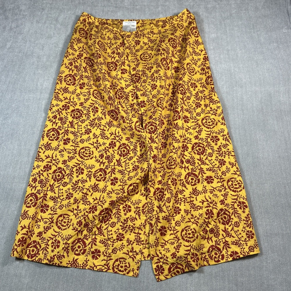 Jones New York Yellow Red Floral Long Wrap Skirt Cotton Tie Accent Size 10P